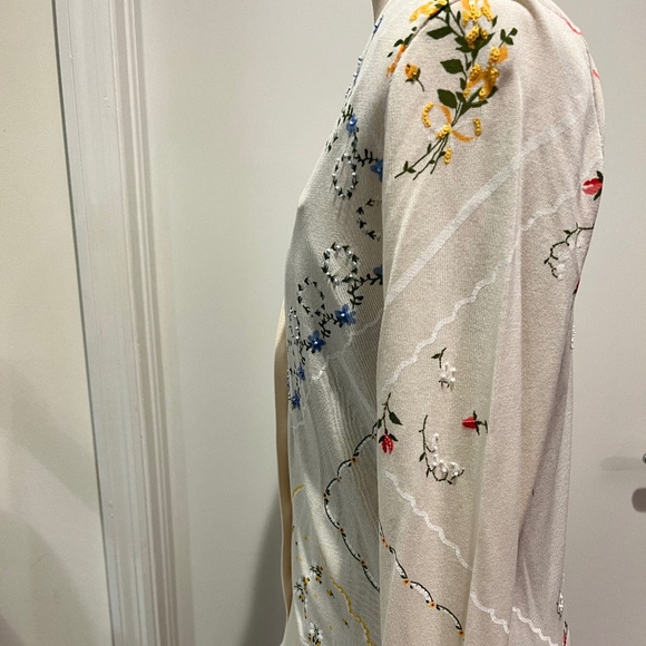 Tory Burch Cream Floral Embroidered Cardigan - Picture 5 of 14